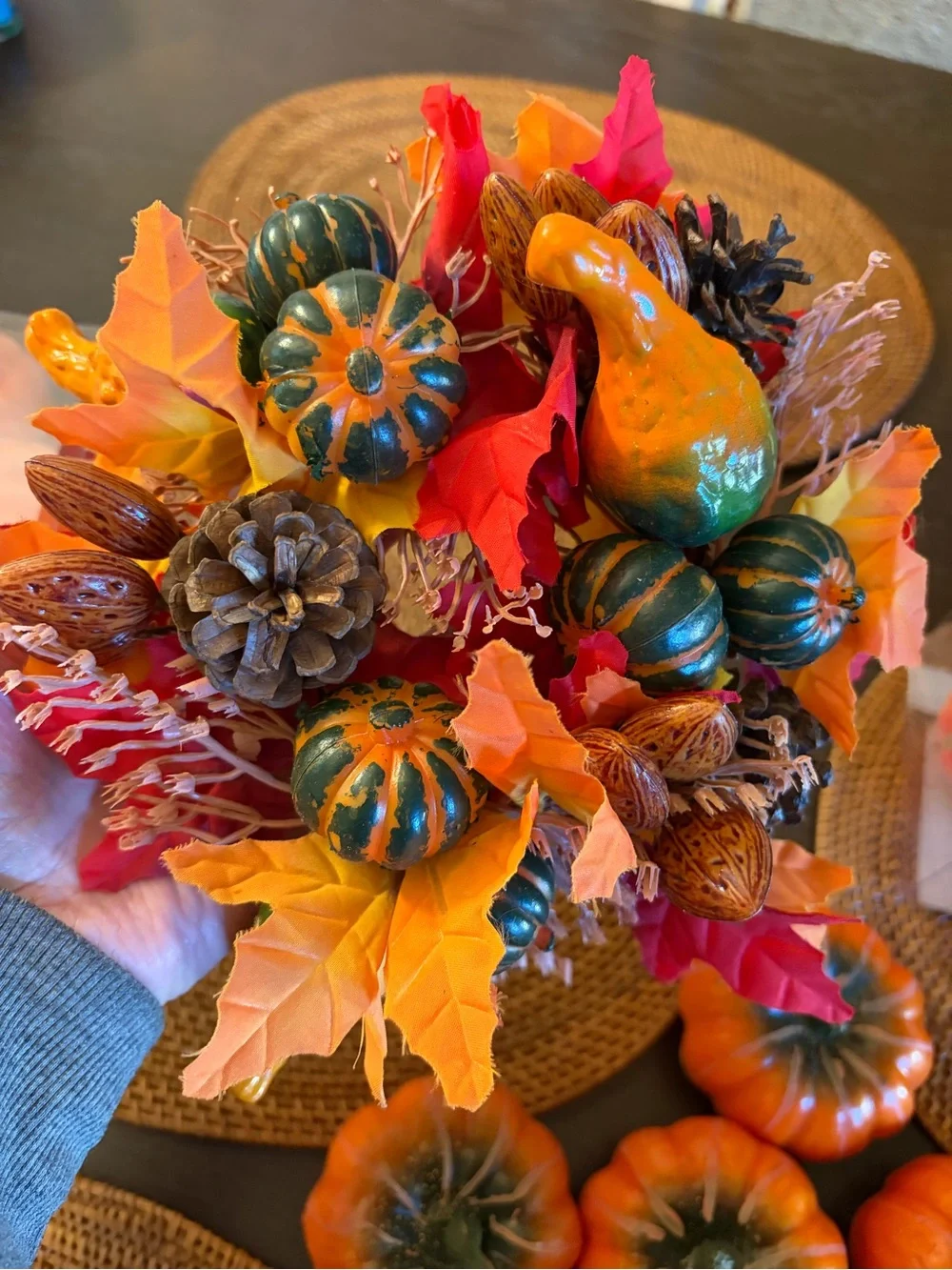 Huge Fall Decor Lot Pier 1 Flocked Pumpkins Vintage Wicker Place Mats ETC